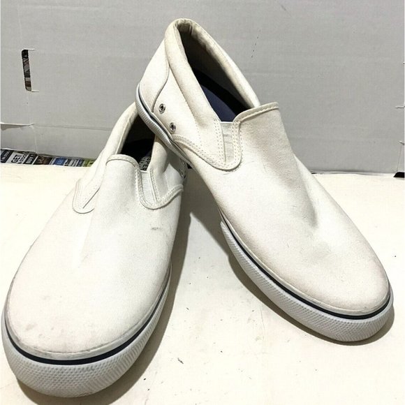 Sperry top-sider Mens Size 9 M white slip on  boat shoe sneaker - Picture 1 of 8